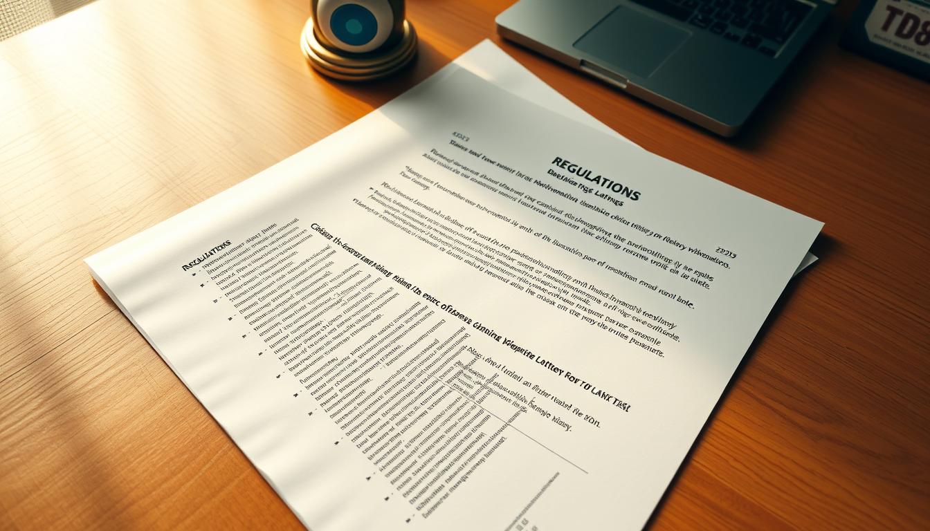 A neatly organized document detailing the regulations for claiming lottery winnings, displayed on a wooden desktop with a TD88 logo prominently featured. The document's pages are crisp and well-organized, with clear sections outlining the eligibility criteria, prize claim process, and any associated requirements or restrictions. Soft, warm lighting casts a professional and authoritative atmosphere, while the overall composition conveys a sense of transparency and trust in the lottery system.
