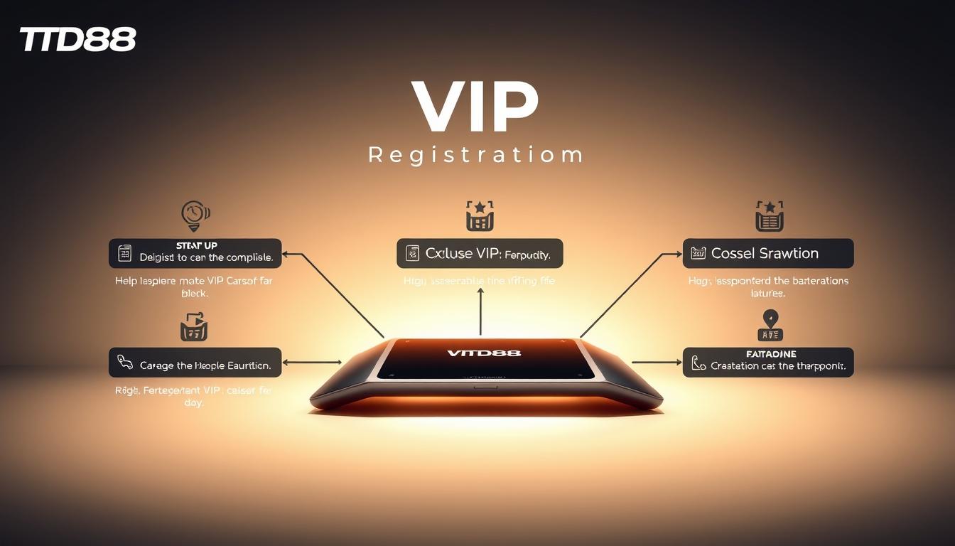 A sleek, modern interface showcasing the process of registering for the exclusive VIP system of the TD88 fishing game. A stylized, minimalist layout depicts each step clearly - starting with a prominently displayed "VIP Registration" header, followed by simple yet informative icons and text guiding the user through the sign-up flow. The overall aesthetic conveys a sense of sophistication and attention to detail, reflecting the premium benefits of the VIP program. Soft, warm lighting casts a subtle glow, creating an inviting and elegant atmosphere. The composition is balanced, with ample negative space to allow the key elements to stand out. A sleek, futuristic device or interface is the central focus, positioned against a simple, gradient background that complements the branding.