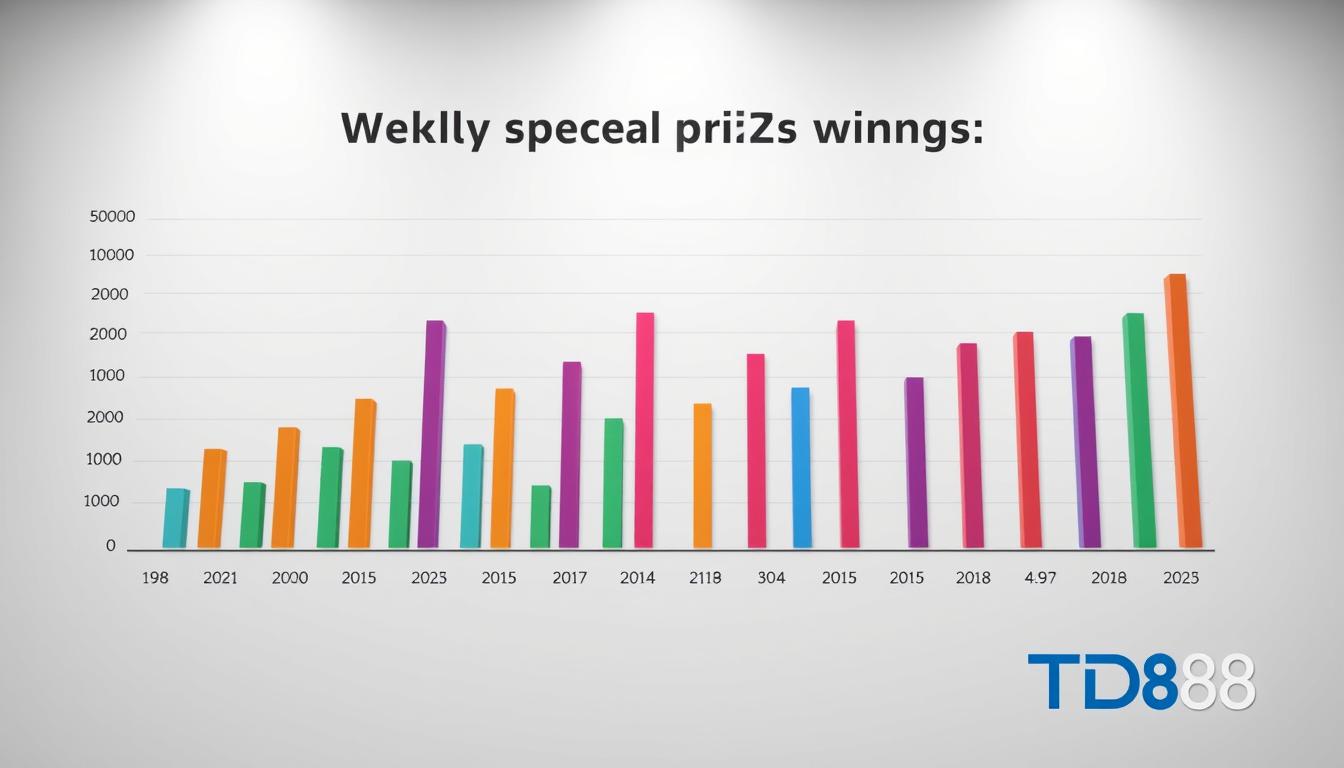 A detailed statistical chart showcasing weekly special prize winnings for the year 2025, rendered with a clean, minimalist aesthetic. The chart displays a series of colorful, precisely delineated bar graphs on a neutral background, conveying the data in a clear and visually appealing manner. The lighting is soft and diffused, creating a professional, authoritative tone. The angle is a frontal view, allowing the viewer to easily interpret the information. The overall mood is one of informative clarity. The brand "TD88" is prominently featured in the bottom right corner.