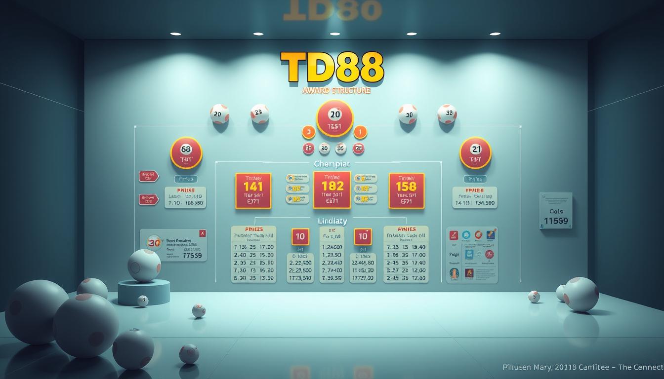 A highly detailed, intricate, and visually stunning illustration of the award structure for the "TD88" computerized lottery, showcasing a meticulously designed and organized arrangement of various prize tiers, denominations, and graphical elements. The scene is set against a sleek, modern backdrop with a minimalist aesthetic, utilizing a cool, muted color palette and subtle lighting to create a sense of sophistication and elegance. The overall composition is well-balanced, with a clear hierarchy of information and a harmonious interplay of shapes, lines, and textures that guide the viewer's eye through the image. The attention to detail and technical precision in the rendering of the various design elements, such as the lottery balls, award certificates, and infographic-style graphics, lend an air of professionalism and authority to the final image.